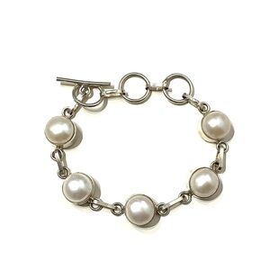 Sterling Silver Large Freshwater Pearl Station Bracelet